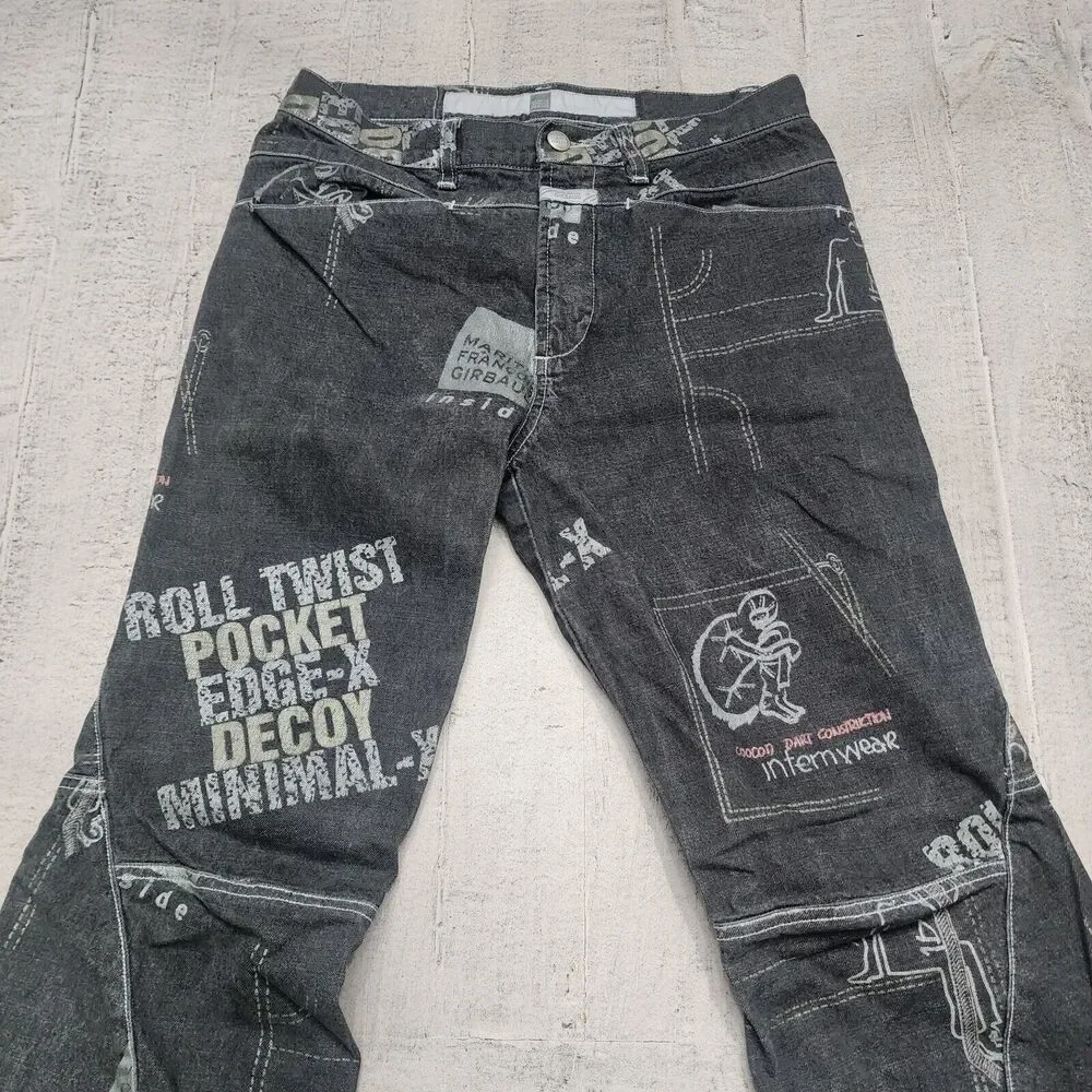 VINTAGE Marithe Francois Girbaud Jeans Men 29 Black All Over‎ Print 29x30 Flared
